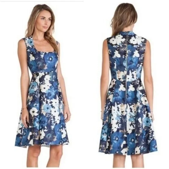 Kate Spade blue Autumn floral scoop neck fit and flare sleeveless dress 6 - Picture 1 of 10